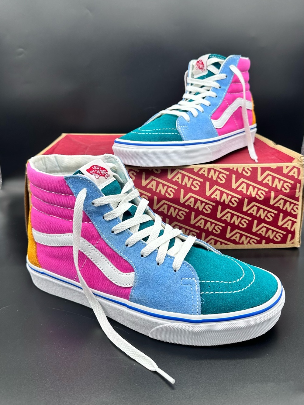 Vans Sk8-Hi Size 8.5 MultiColor Block Suede Canvas High Top Sneakers VN0A38GEVS6